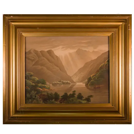 JOHN GULLY 1877 CHROMOLITHOGRAPH - BRADSHAW SOUND OTAGO 295 X 370MM