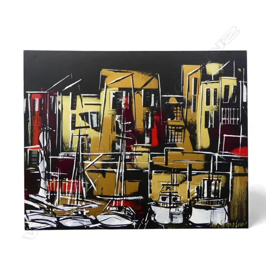 MARIE KJESTRUP EVANS PAINTING NAPIER HARBOUR SCENE W 910MM  H 720MM