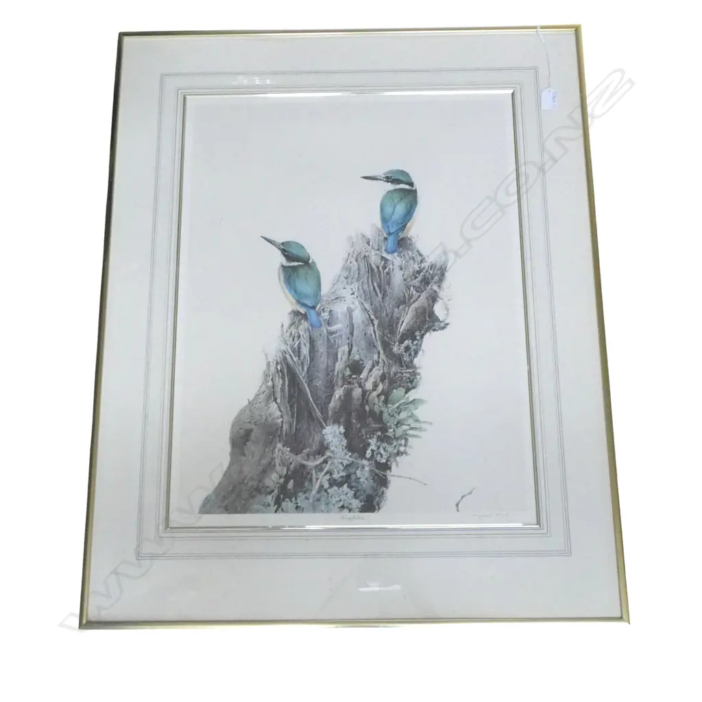 RAYMOND CHING 'KINGFISHERS' PRINT 657/850 660x510mm FOXING crack through glass not in photo Image 1++