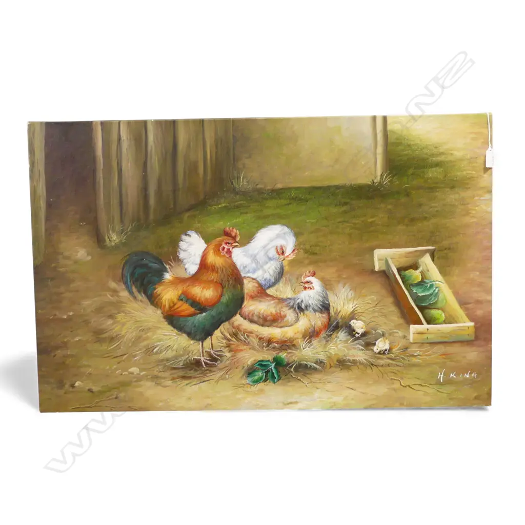 H. KING, CHICKENS, ACRYLIC ON CANVAS 550x860mm Image 1++