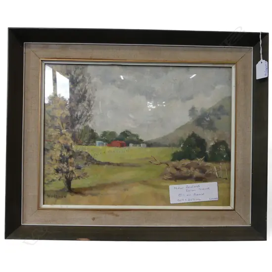 OIL ON BOARD NZ FARM SCENE WALLACE 507X407MM