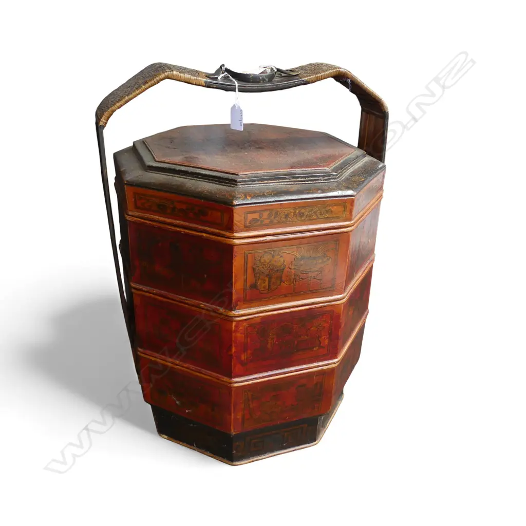 3 TIER RED LAQUER OCTAGINAL CHINESE WEDDING BASKET H600MM Image 1++
