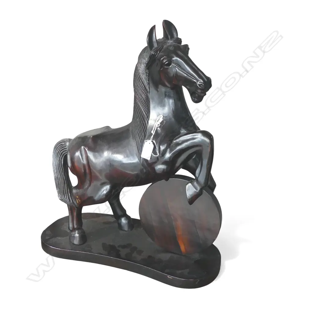 SOLID EBONY REARING HORSE with disc under front legs H.534mm Image 1++