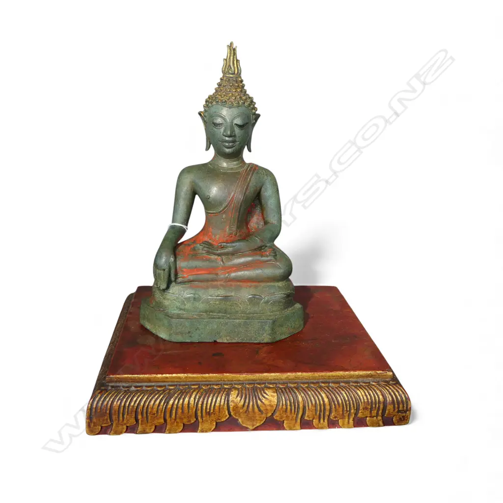 BRONZE BUDDHA ON WOOD STAND H236MM Image 1++