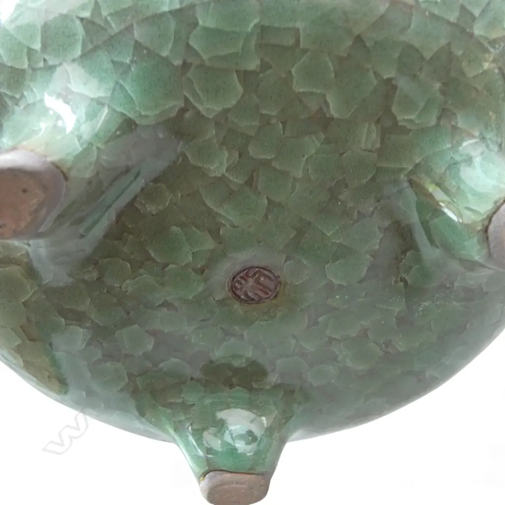 OLD CRACKLE GLAZE INCENSE BURNER hair crack H.124mm Image 1++