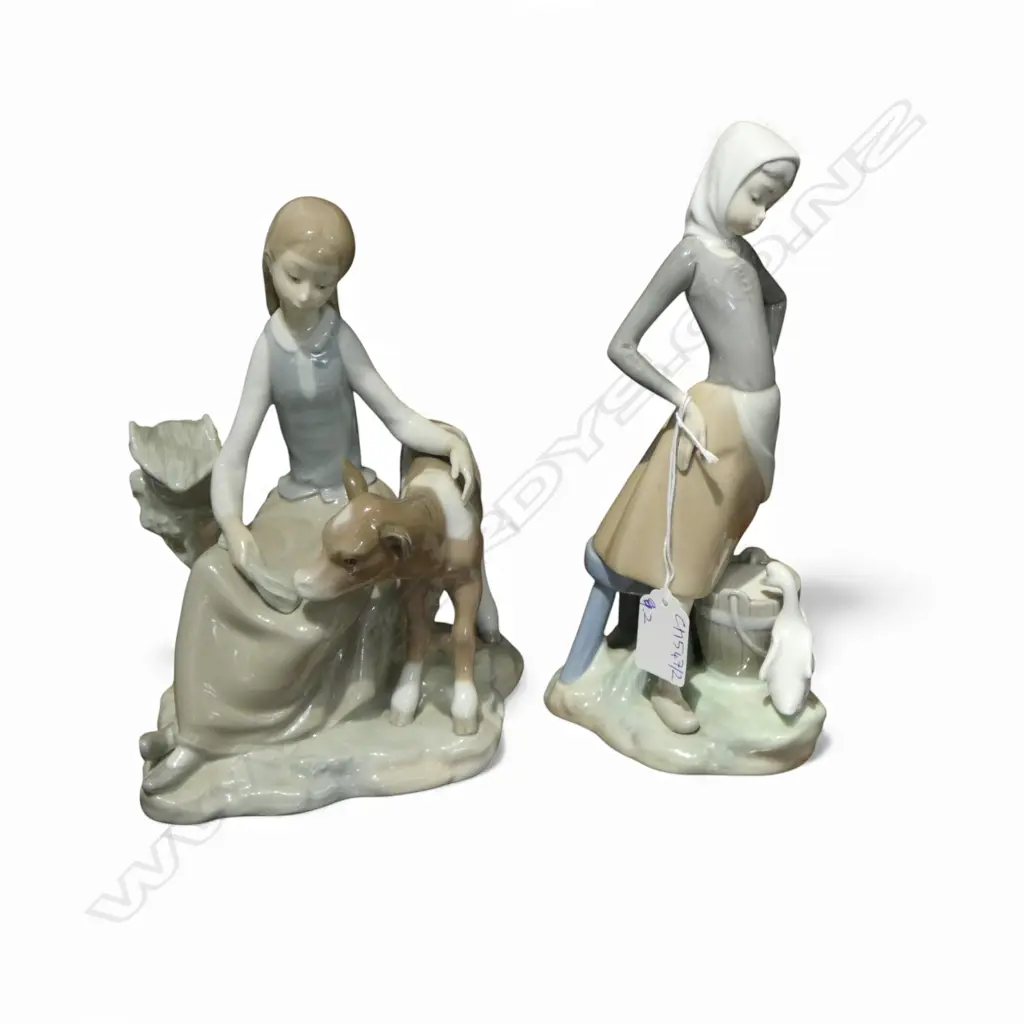 2 LLADRO FIGURINES; GIRL w. CALF & GIRL w. GOOSE H.230mm Image 1++