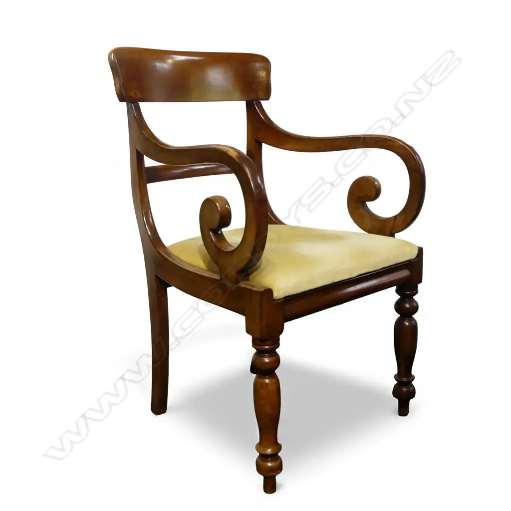 ANTIQUE MAHOGANY SCROLL ARM ARMCHAIR Image 1++