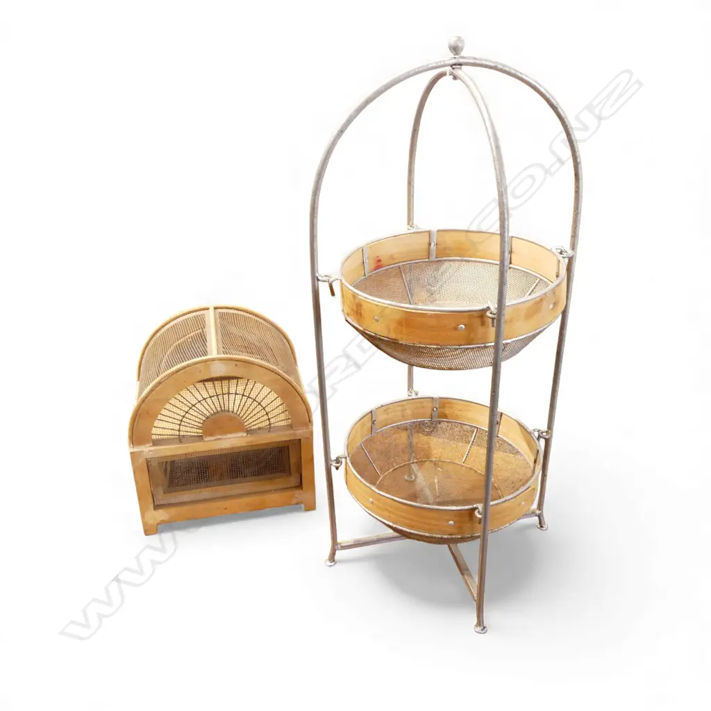 WOOD & METAL MESH 2 TIER STAND H.650mm + FOOD SAFE H.270mm Image 1++
