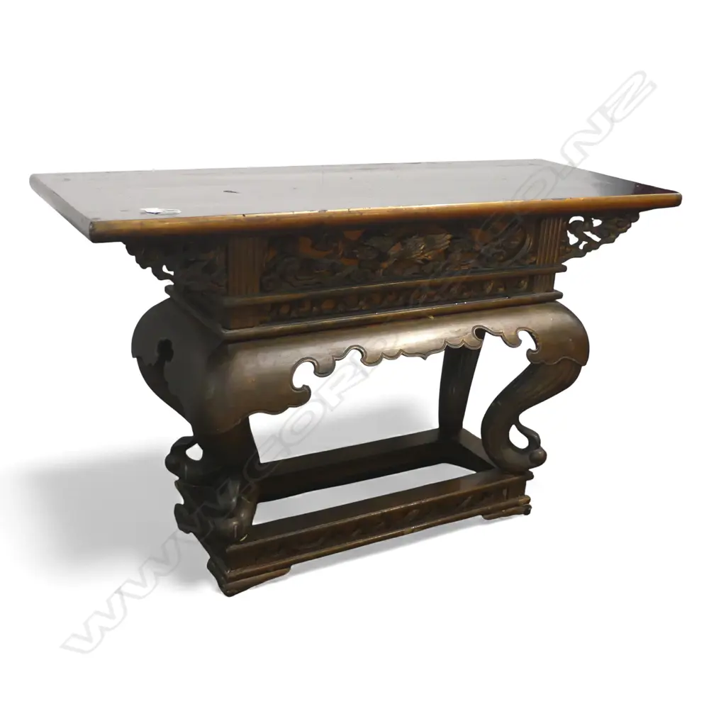 OLD BUDDHIST TABLE black & bronze gilt gilded finish  W/ STORAGE W.1220 H.750mm Image 1++