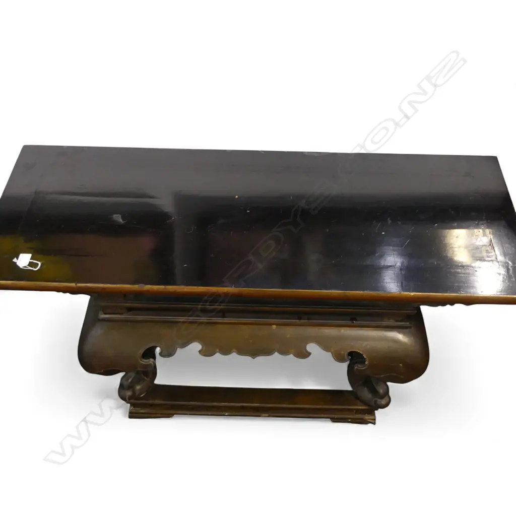 OLD BUDDHIST TABLE black & bronze gilt gilded finish  W/ STORAGE W.1220 H.750mm Image 1++