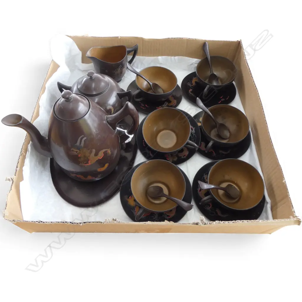 CHINESE LACQUER TEASET BY YUNG KWANG MADE IN FOCCOW CHINA Image 1++