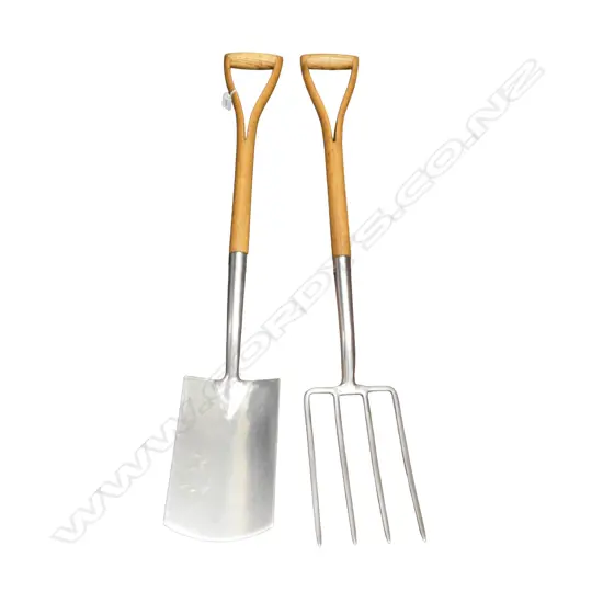 GARDEN SPADE & FORK; STAINLESS STEEL w. WOODEN HANDLES L.1010mm