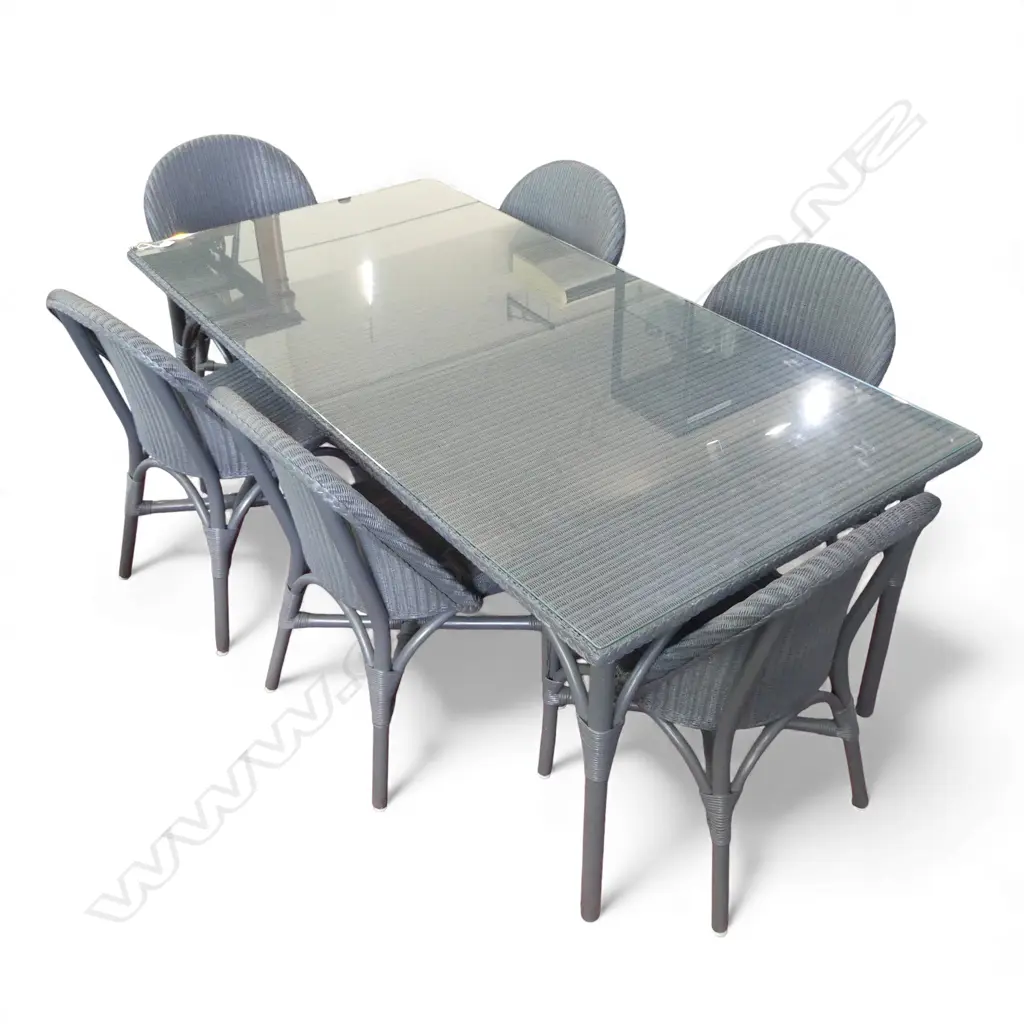 LUSTYS LLOYD LOOM GLASS TOPPED DINING TABLE & 6 CHAIRS Image 1++
