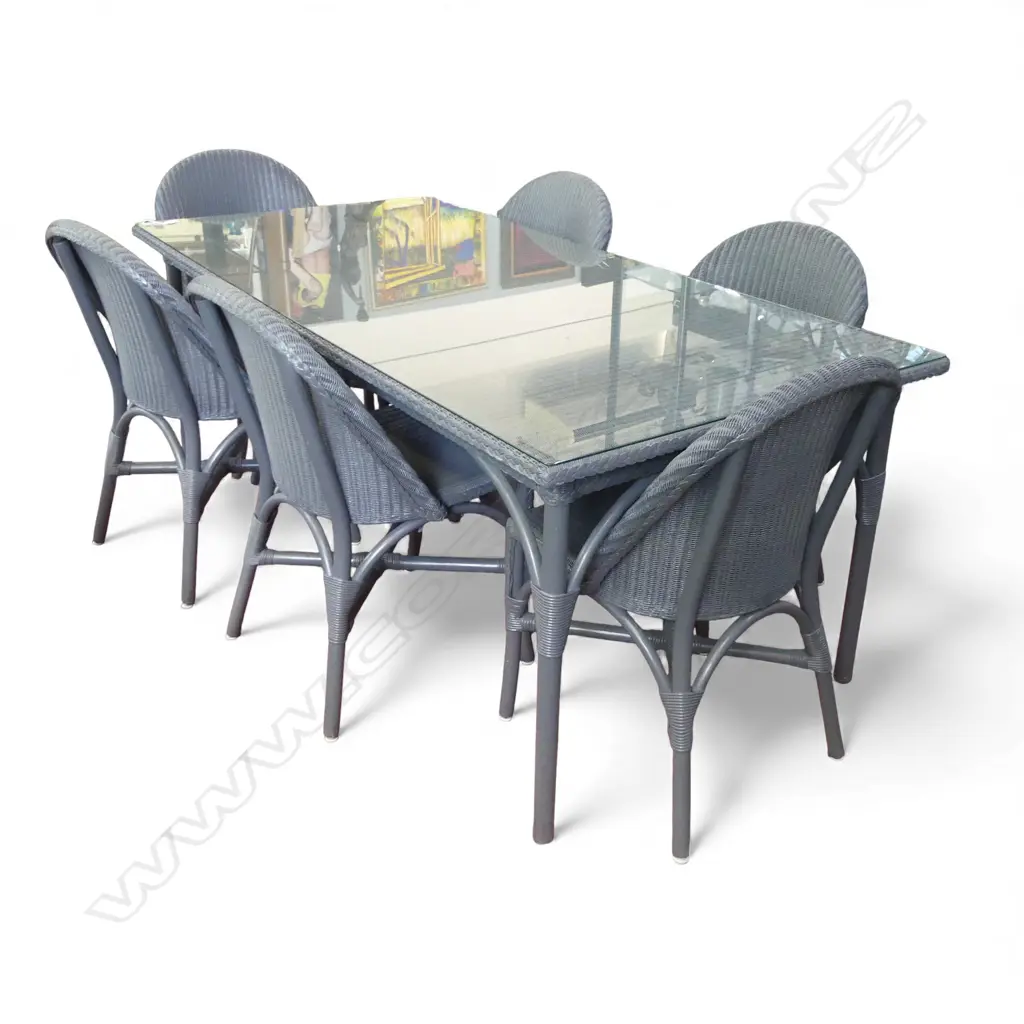 LUSTYS LLOYD LOOM GLASS TOPPED DINING TABLE & 6 CHAIRS Image 1++