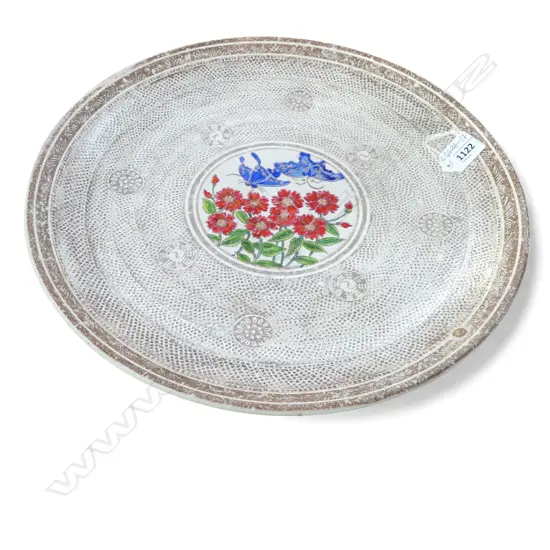 KEUM SUN LEE PORCELAIN CHARGER BLUE & GOLD FLORAL DESIGN, Dia.370mm