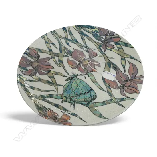 KEUM SUN LEE DISH w IRIS & BUTTERFLIES, Dia.350mm