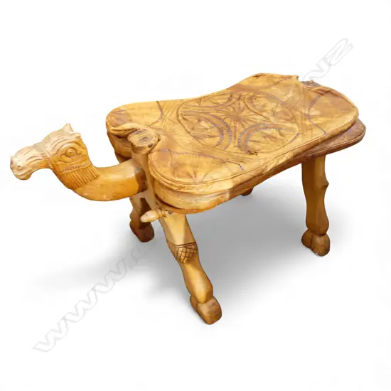 WOODEN CAMEL STOOL w. LEATHER CUSHION W.820mm
