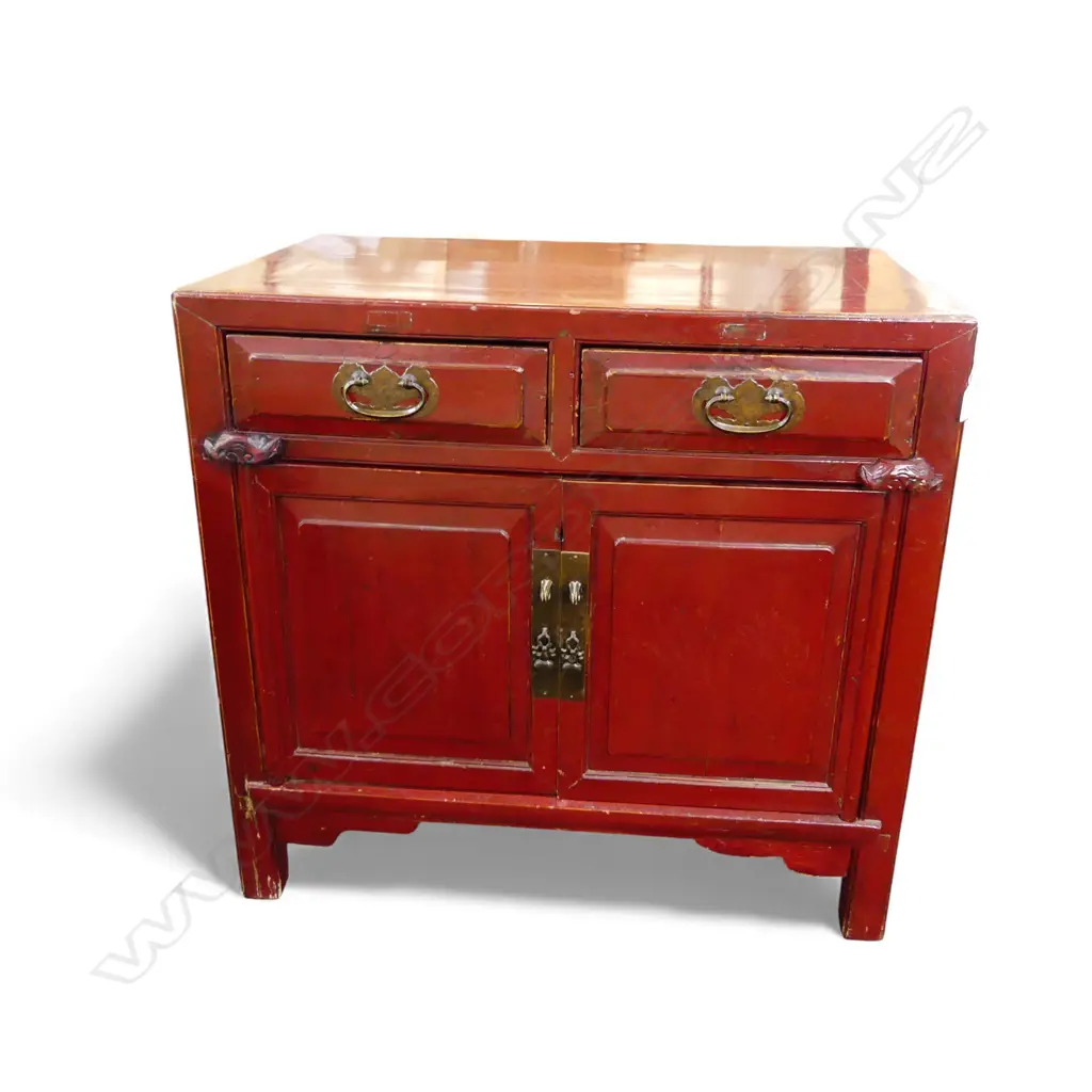 RED LACQUER ORIENTAL CABINET 785x500x750mm Image 1++