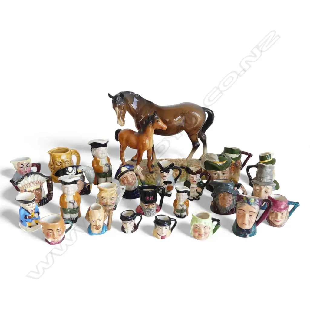 ASST. CHARACTER JUGS Incl. ROYAL DOULTON etc + BESWICK HORSE AND FOAL FIGURE GROUP af Image 1++