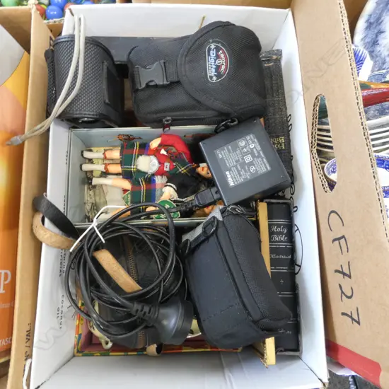 CAMERAS, OLD BIBLES, CHILDS TEA SET ETC