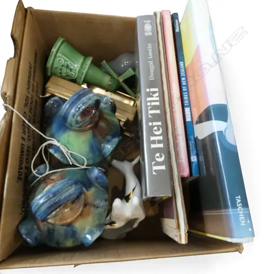 5 BOOKS (4 MAORI INTEREST + POP ART), PR STUDIO POTTERY LANTERNS, BOXED PARKER PEN ETC