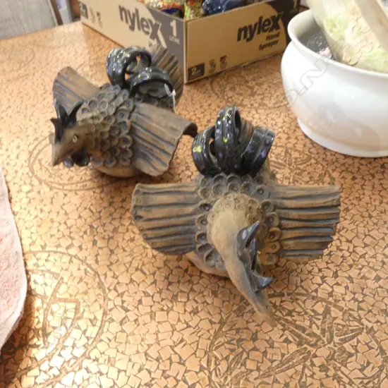 PR NZ STUDIO POTTERY TERRACOTTA ROOSTERS, H.140 x 220mm