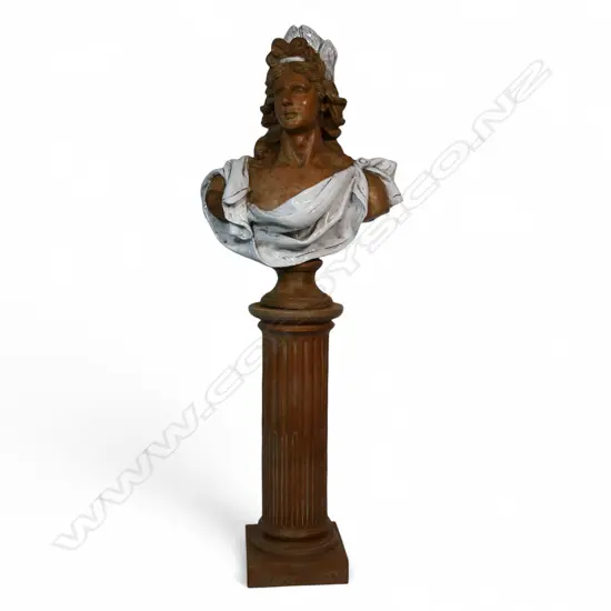 A terracotta and glazed bust of classical woman,