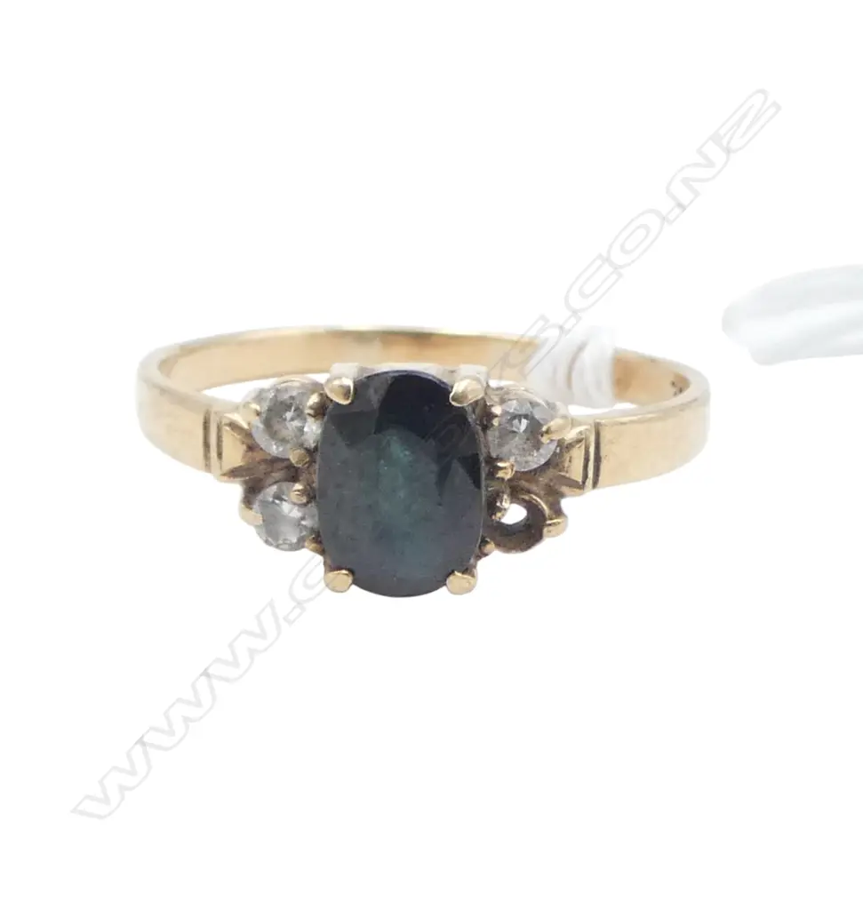 9ct GOLD & SAPPHIRE RING 1 cz stone missing 1.96gms size O Image 1++