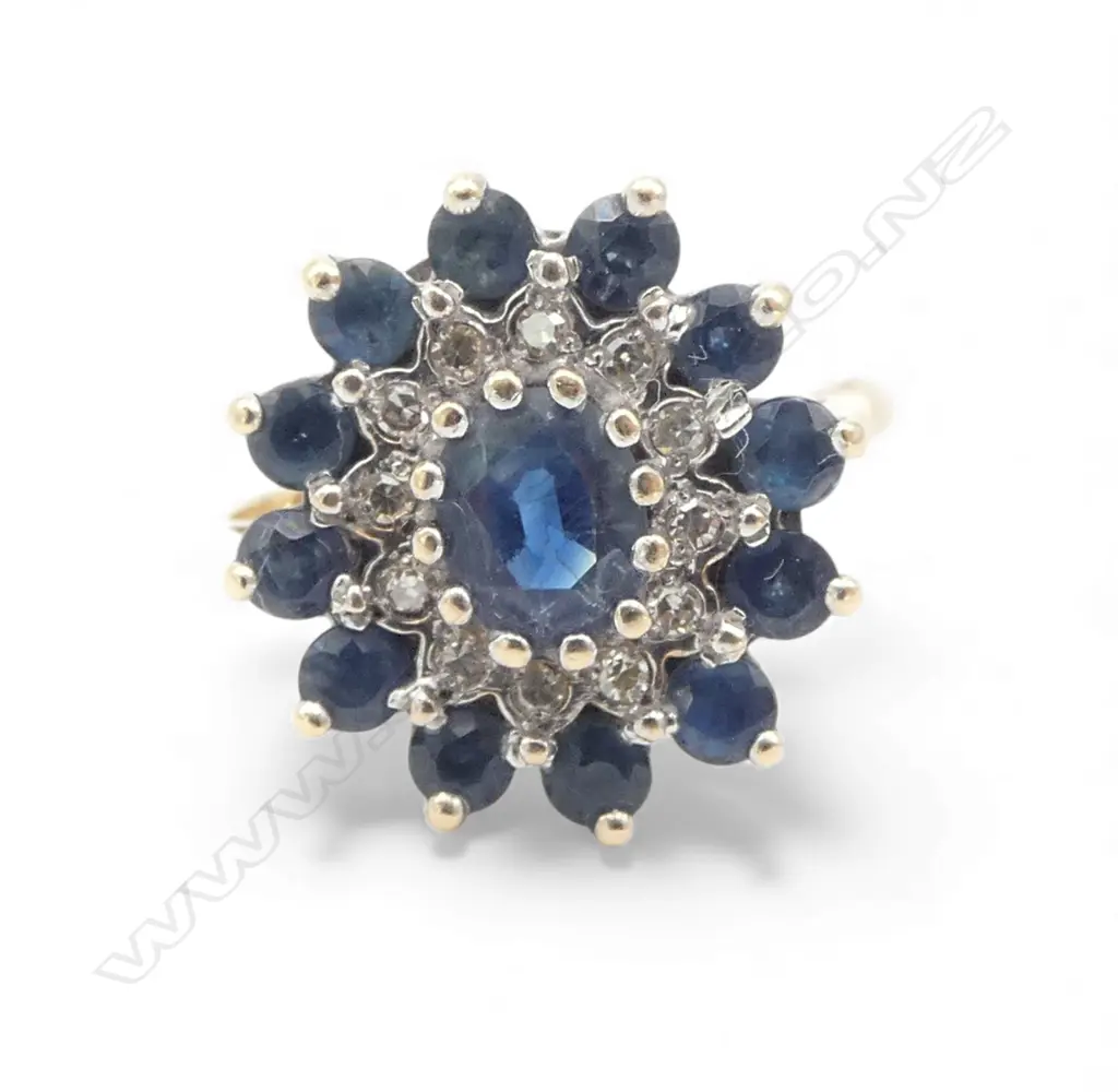 9ct GOLD & SAPPHIRE CLUSTER RING 4.34gms SIZE P Image 1++
