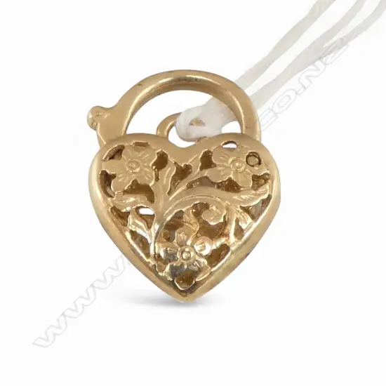 9ct GOLD FANCY HEART PADLOCK BRACELET CLASP 3.48gms