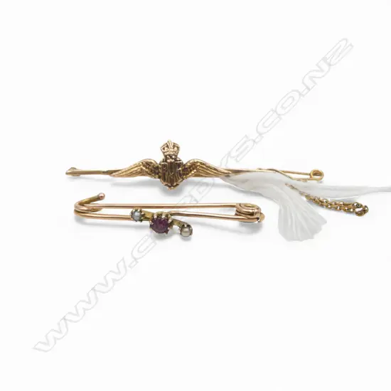 2 9CT BAR BROOCHES; 1 R.A.F. SWEETHEART 3.9gms
