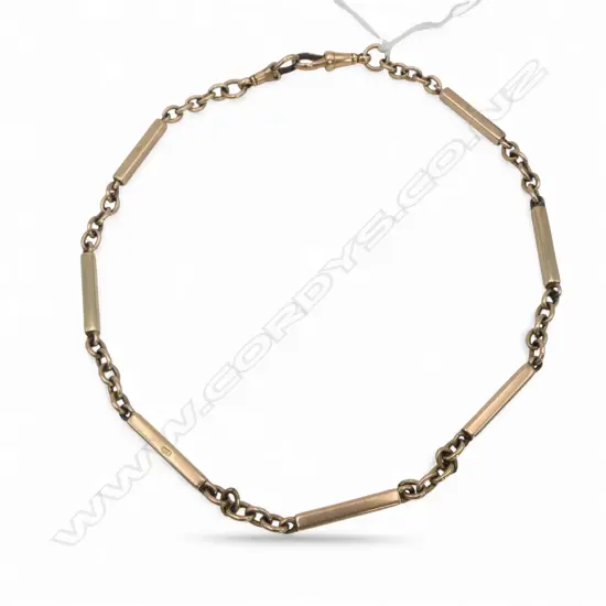 9ct GOLD EARLY 20thC FOB CHAIN NECKLACE 330mm 22.4gms