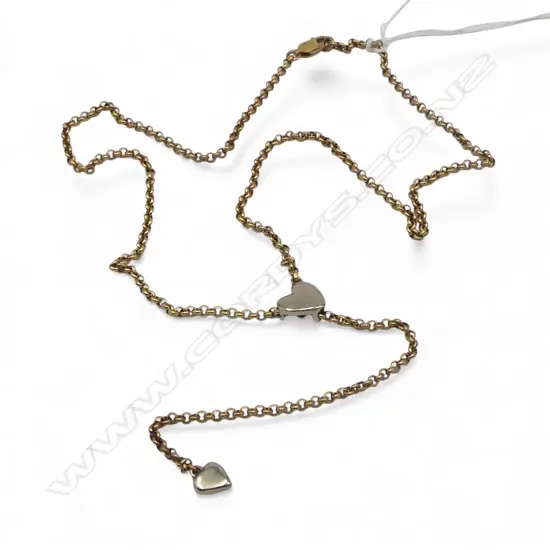 9ct WHITE/YELLOW GOLD HEART NECKLACE 9.7gm  with Adjustable length