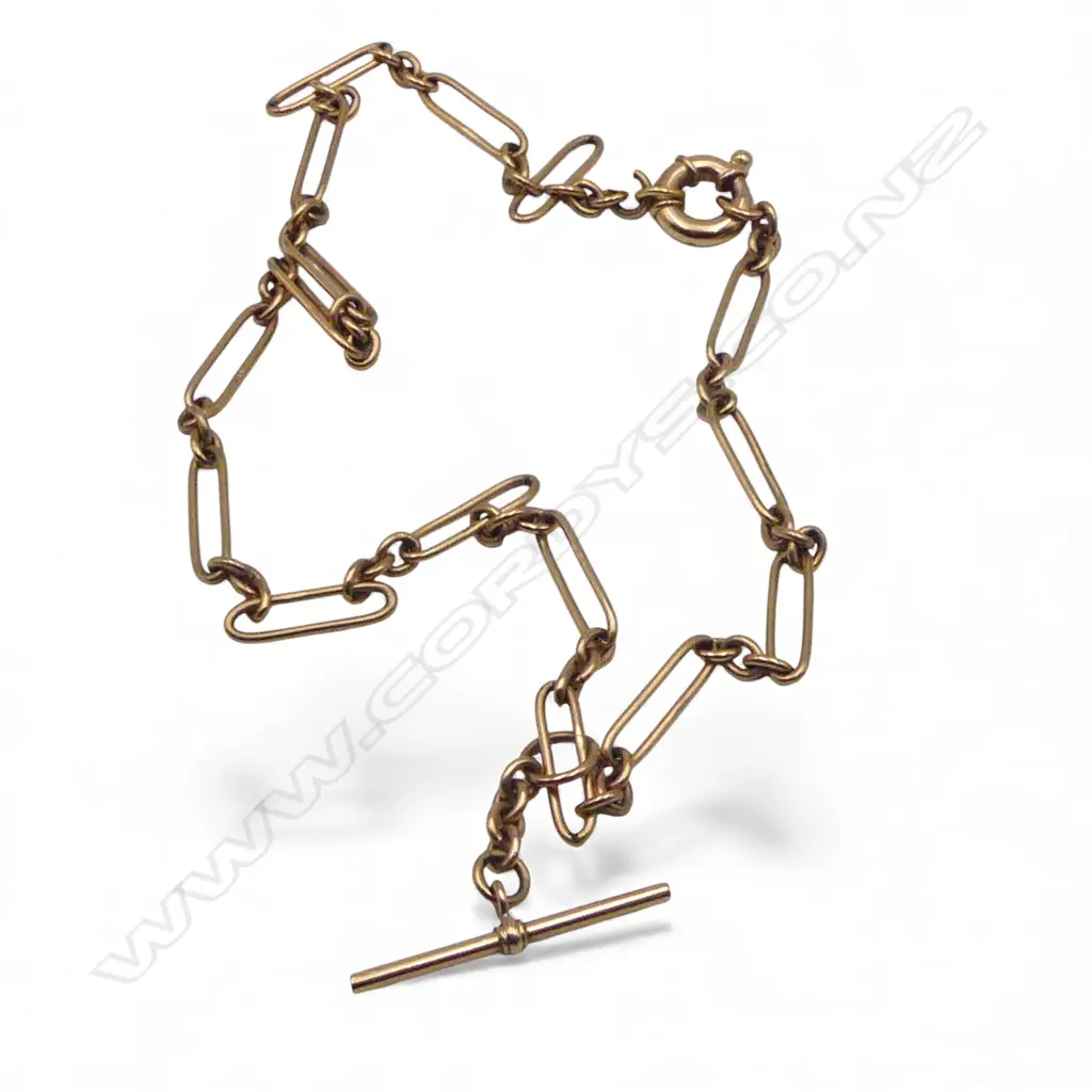 9ct ROSE GOLD RAIL LINK ALBERT CHAIN L.440mm 23.6gms Image 1++