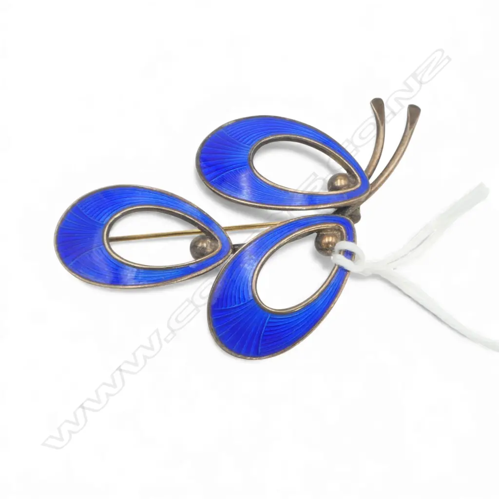 JEMAX STG & BLUE ENAMEL BROOCH, DENMARK, W.60mm 8.3gms Image 1++
