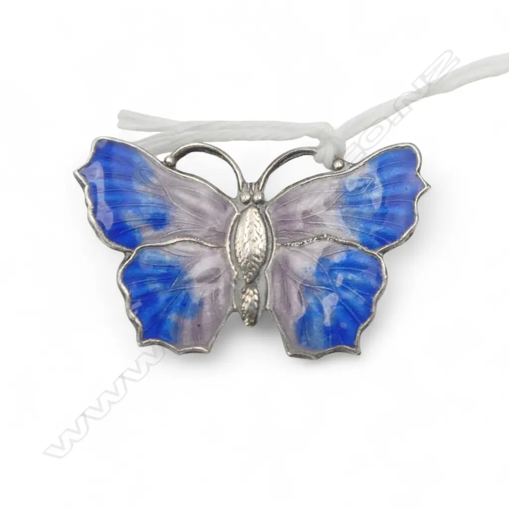 Vintage stg silver butterfly brooch blue & mauve enamel Image 1++