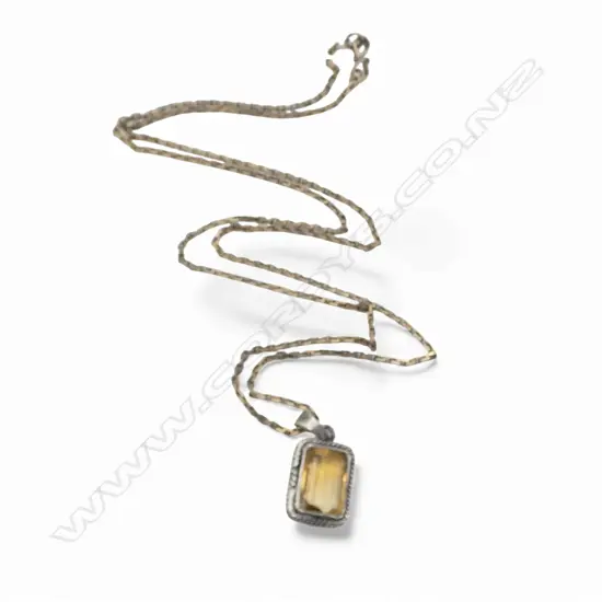SILVER SET CITRINE ON SILVER CHAIN L.580mm