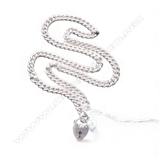 HEAVY SILVER FOB CHAIN WITH HEART PADLOCK 50gms