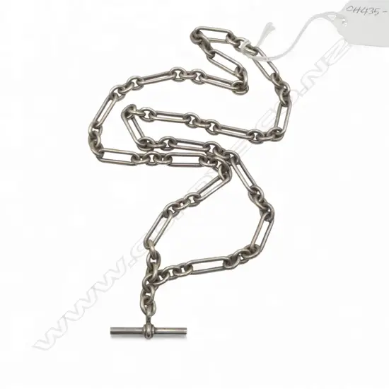 SILVER ALBERT CHAIN w T BAR, 68.15gm