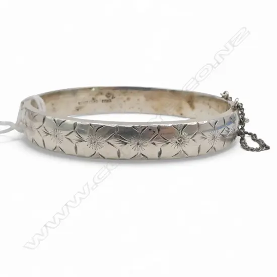 SILVER half floral ENGRAVED HALF HINGED BANGLE