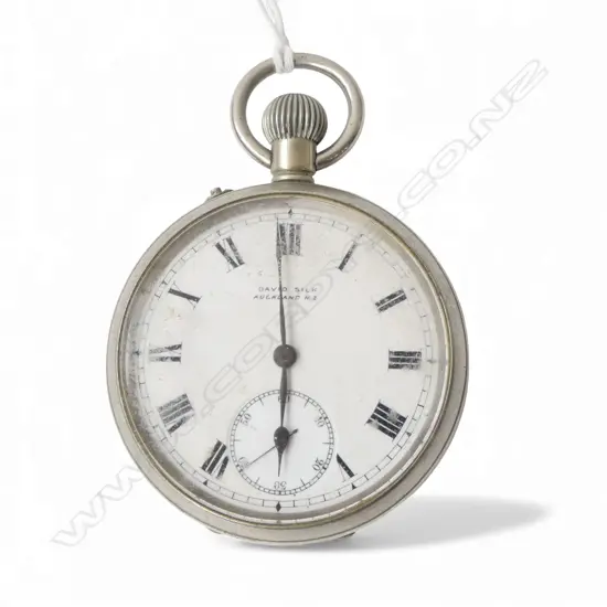 CHROME CASED OPEN FACE POCKET WATCH the dial named DAVID SILK AUCKLAND NZ