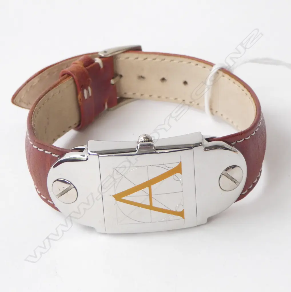 GENTS 'CORUM' SWISS MADE WRISTWATCH, unique 1990 prototype, hinged cover w enamel letter 'A', ID no.s, running Image 1++