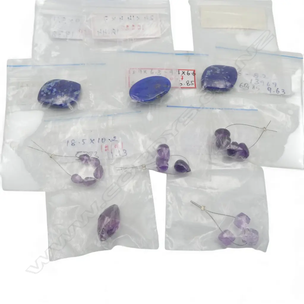 3 LAPIS CABOCHONS & ASST. AMETHYST BEADS Image 1++
