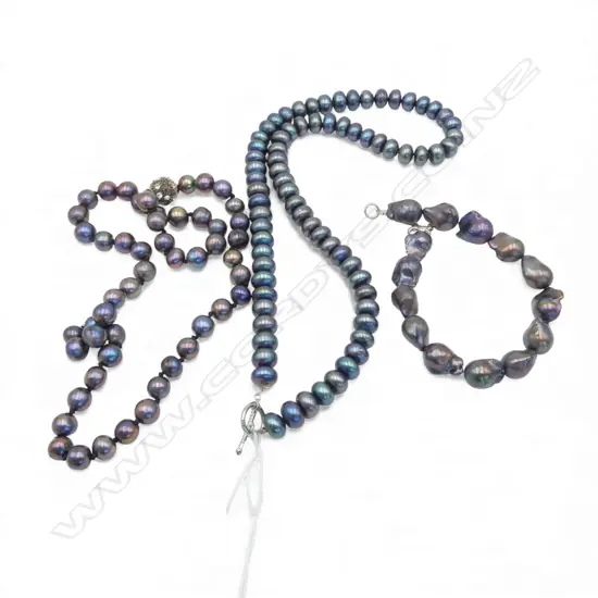 2 FRESH WATER BLACK PEARL NECKLACES + A BRACELET