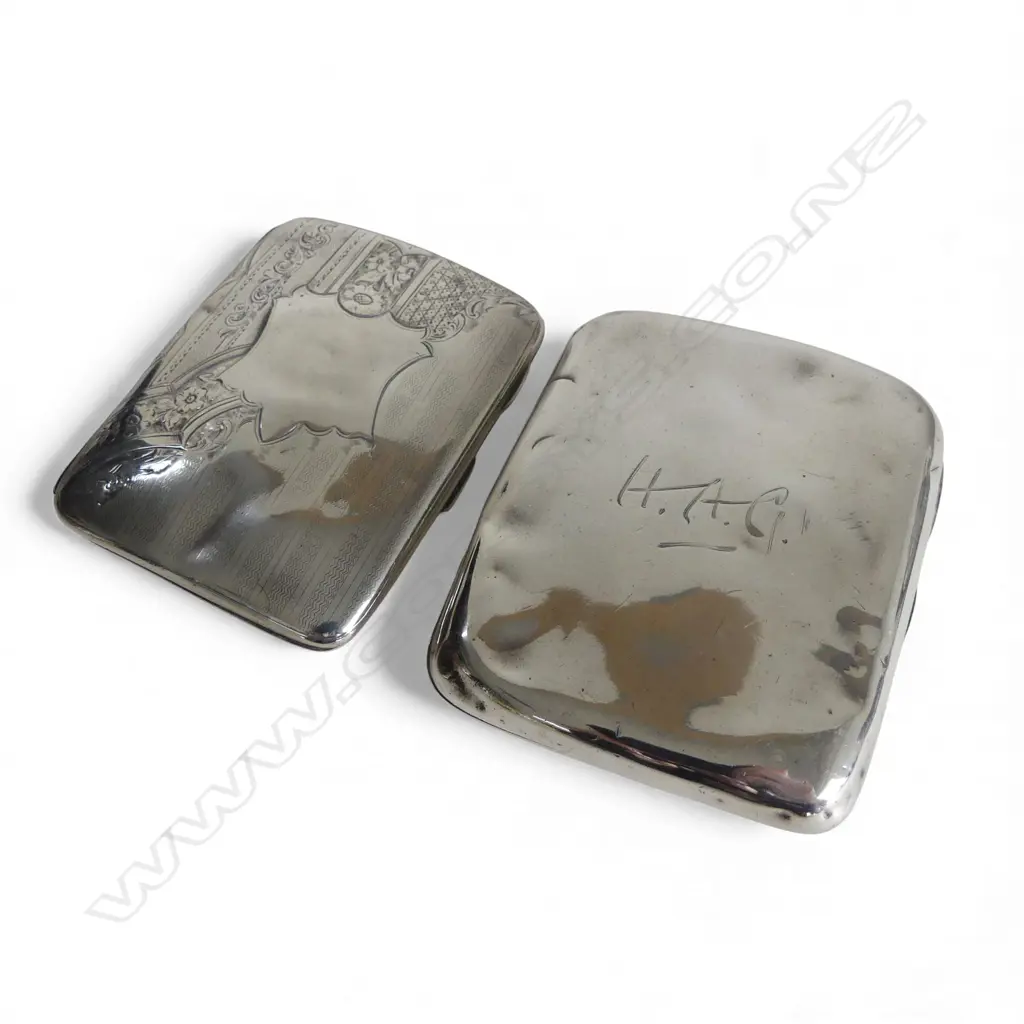 2 c.1900 STG SILVER CIGARETTE CASES some dents 161gms Image 1++