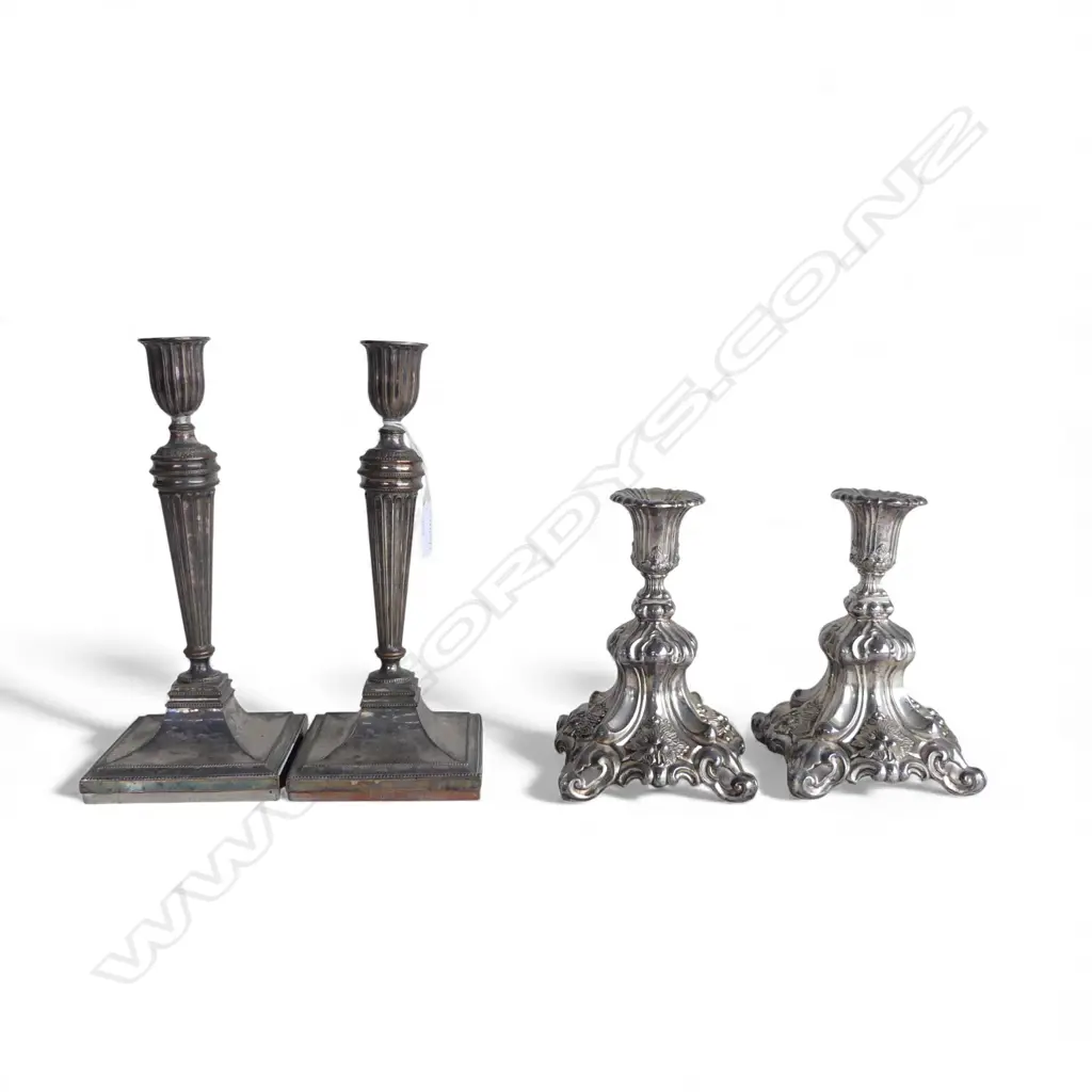 2 PRS SILVER PLATE CANDLESTICKS H.280mm (ONE SILVER OVER COPPER) Image 1++