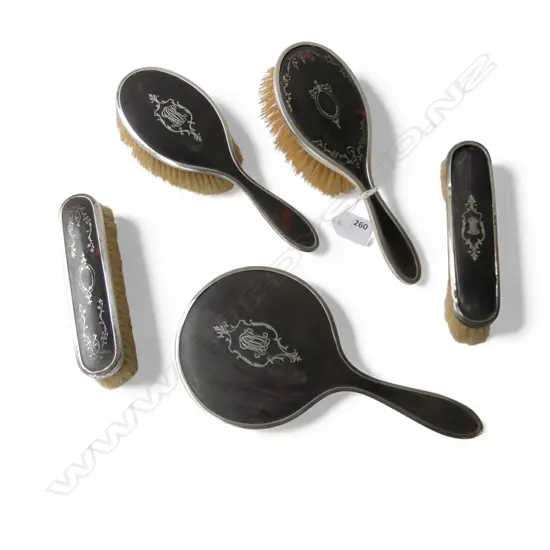 BIRMINGHAM 1920 SILVER AND TORTOISESHELL BRUSHES/CLOTHES BRUSHES/MIRROR SET; SOME FAULTS