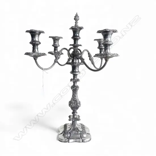 ORNATE GEORGIAN STYLE SILVER OVER COPPER CANDELABRA, ENGRAVED 'TALLY HO STEEPLECHASE 1903' H.550mm