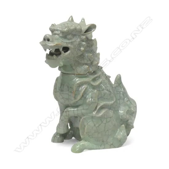 CHINESE CRACKLE GLAZE CELEDON KYLIN CENSOR H210MM