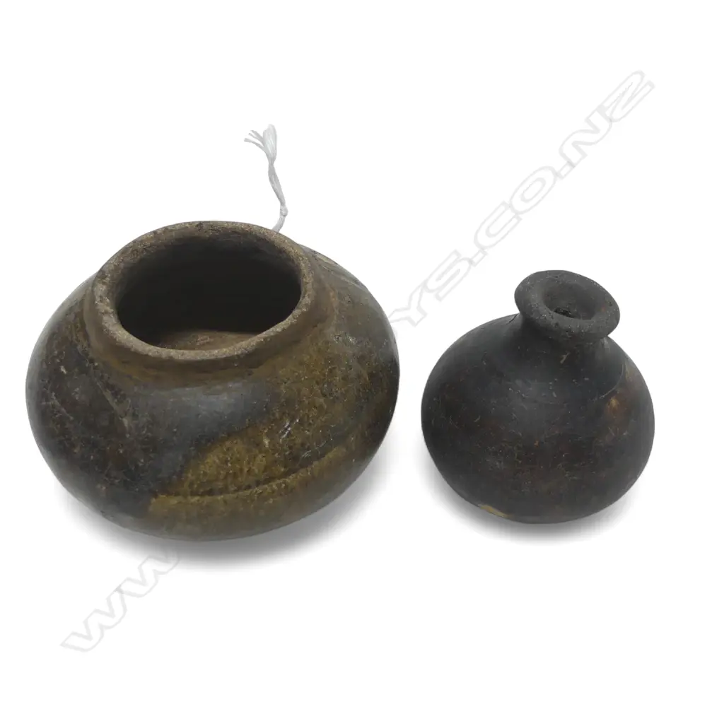 ANTIQUE CAMBODIAN SMALL POTTERY BOWL DIA 80MM & VASE H60MM Image 1++